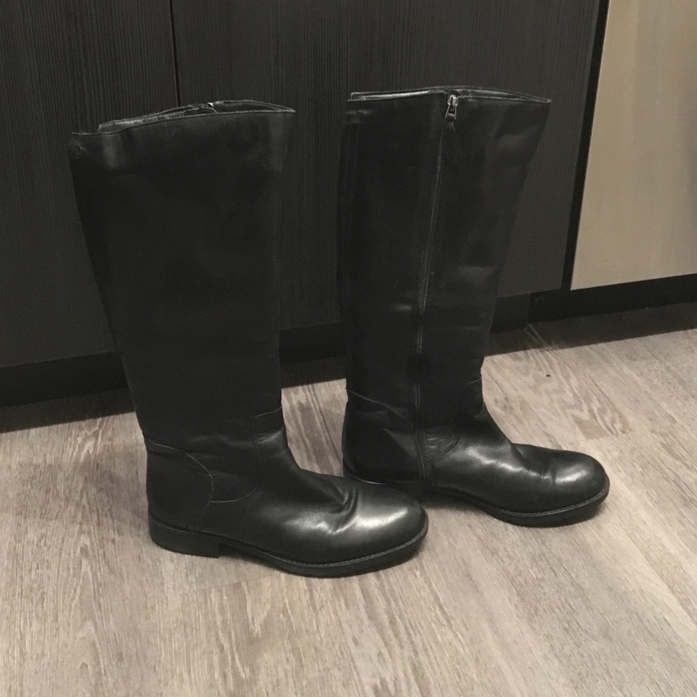Franco Sarto Flat High Black Leather Boots
